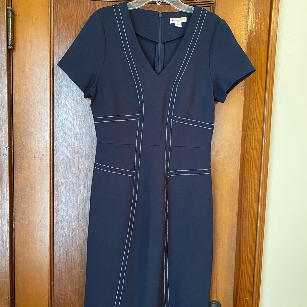 Brooks Brothers White-Stitched Work Dress